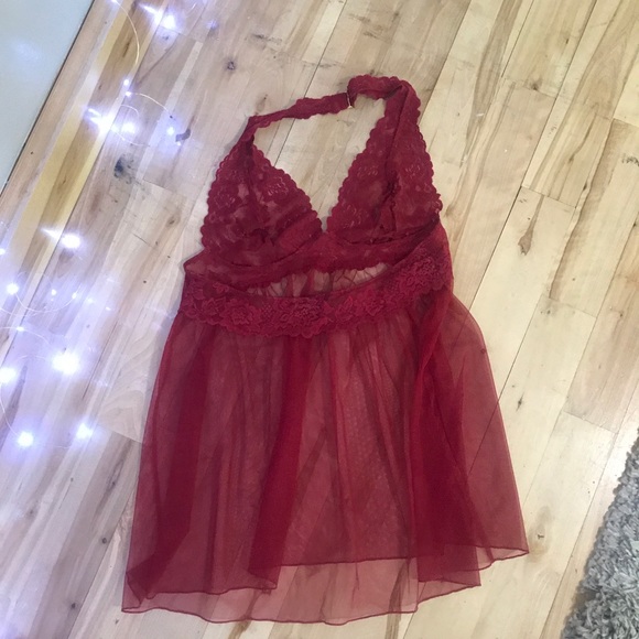 Red Victoria’s Secret Sheer Lace Halter Babydoll - Picture 8 of 17